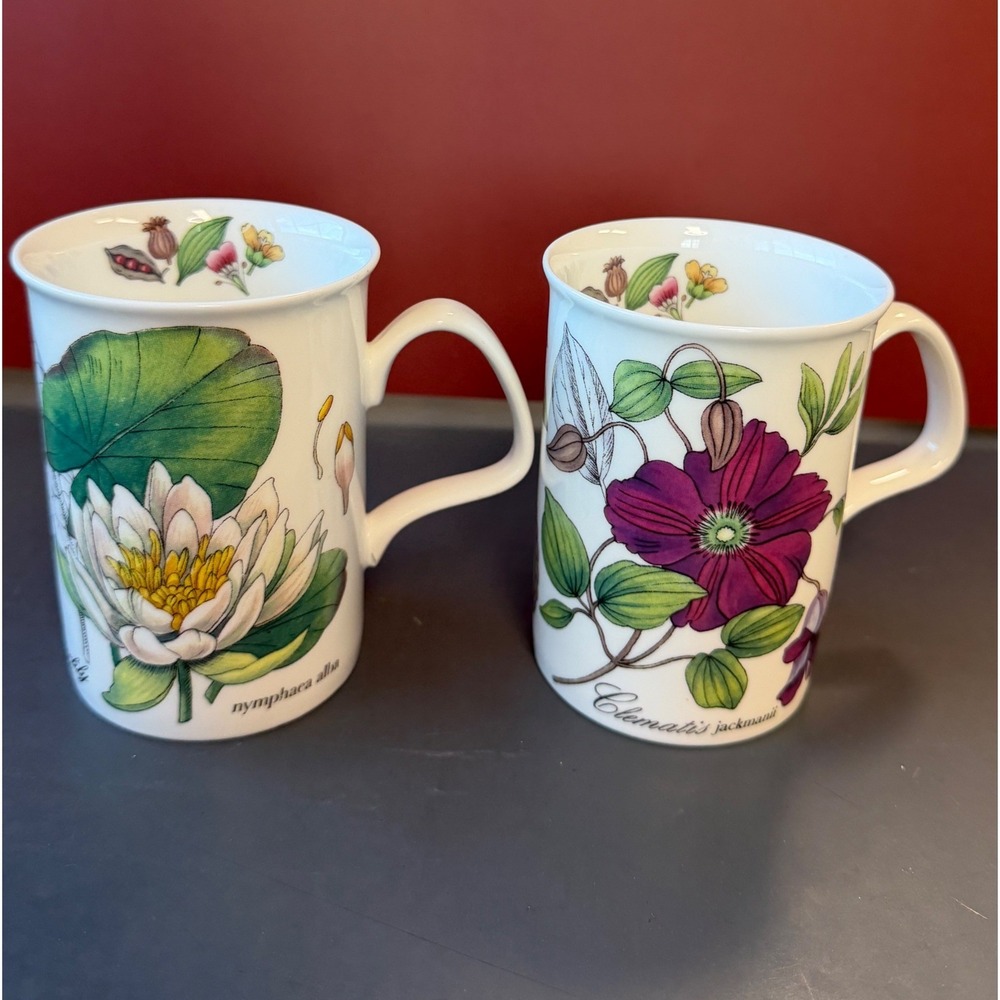 Roy Kirkham The Henley Collection Bone China Mugs Floral Botanical Set of 2